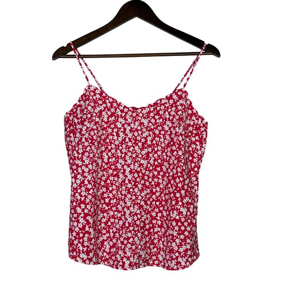 J. Crew Floral Sleeveless Scalloped Neck Back Cami Adjustable Straps Top 0 Red - Picture 14 of 15